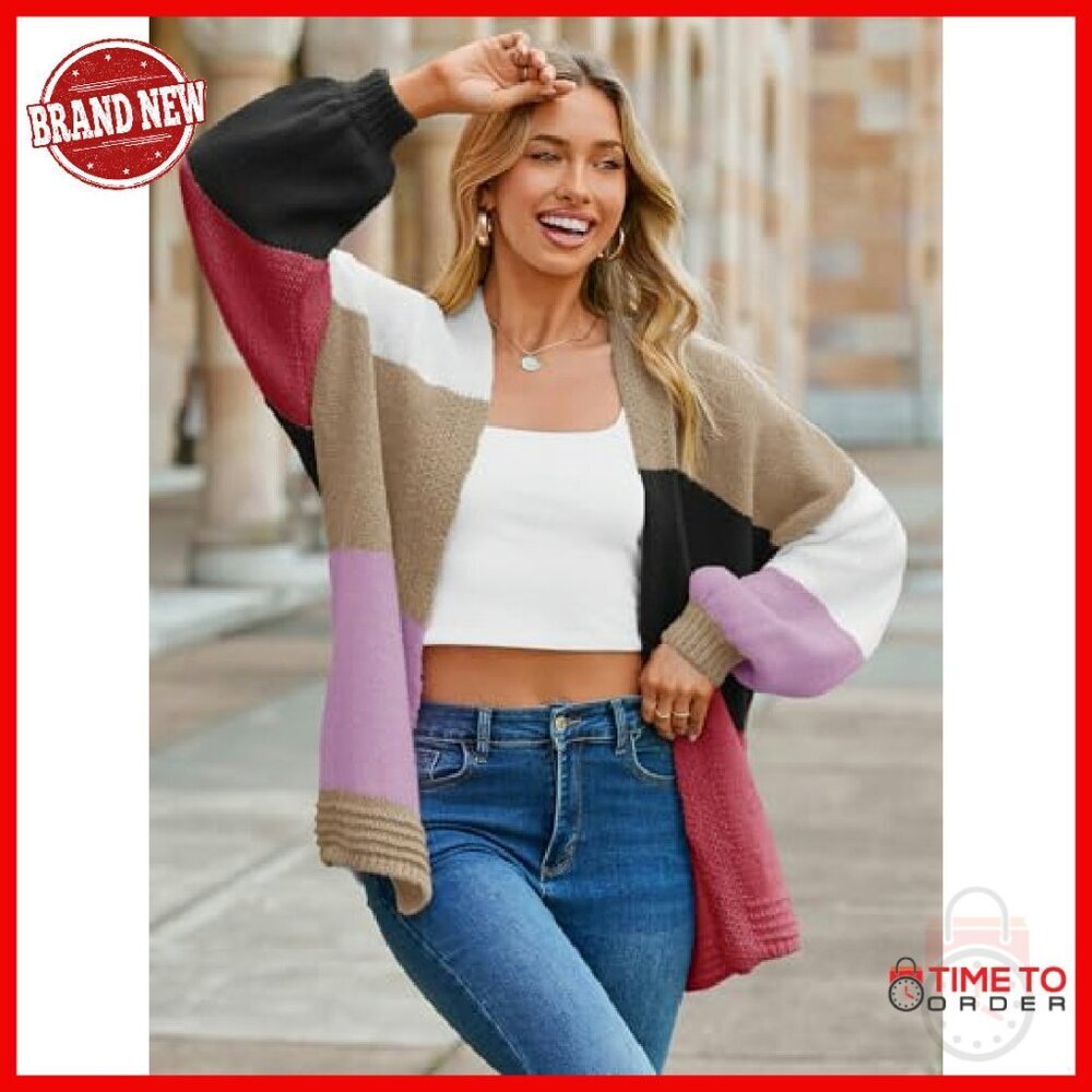 Oversized Chunky Knit Cardigan Open Front Boho Sweater Loose Fit - Picture 6 of 8